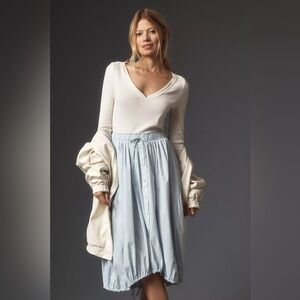 Daily Practice Midi Dress‎ XS | Button Front Skirt Two-Tone Long Sleeve